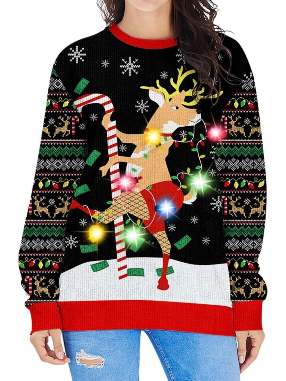 Women’s LED Light Up Christmas Sweater - Fun Reindeer Holiday Sweater